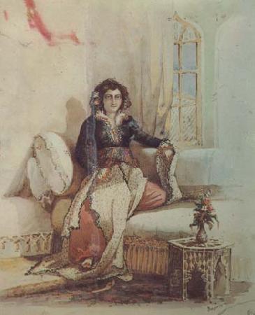 Amadeo Preziosi Protrait de femme,mine de plomb,aquarelle et pigment metallique effeure de blanc (mk32) oil painting image